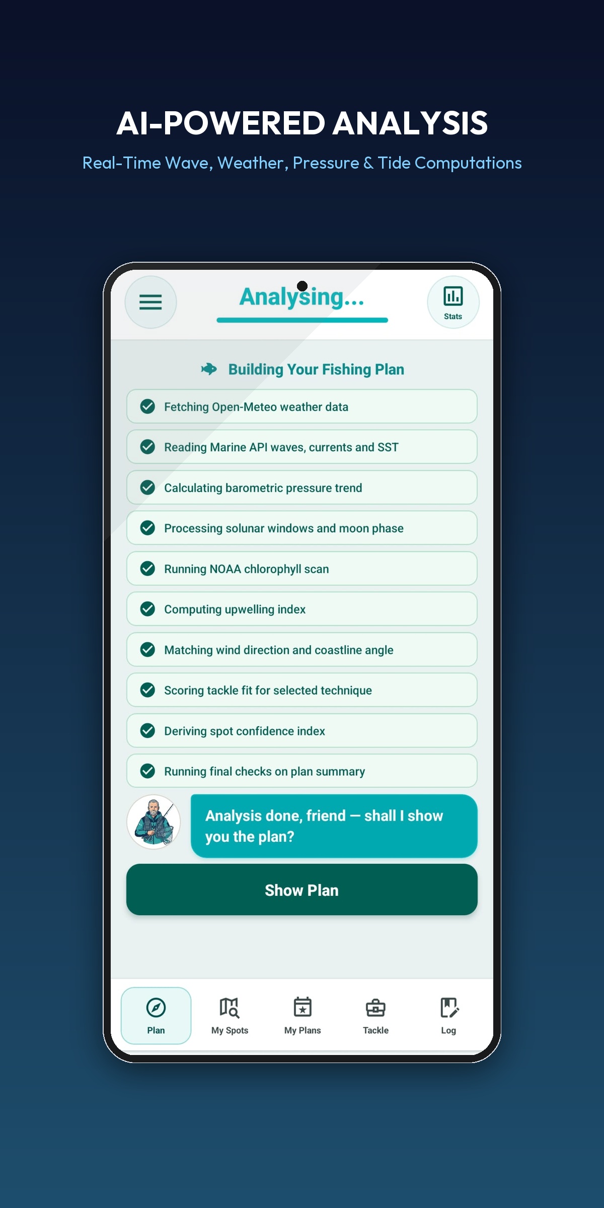 Fishing Plan AI calculation progress screen