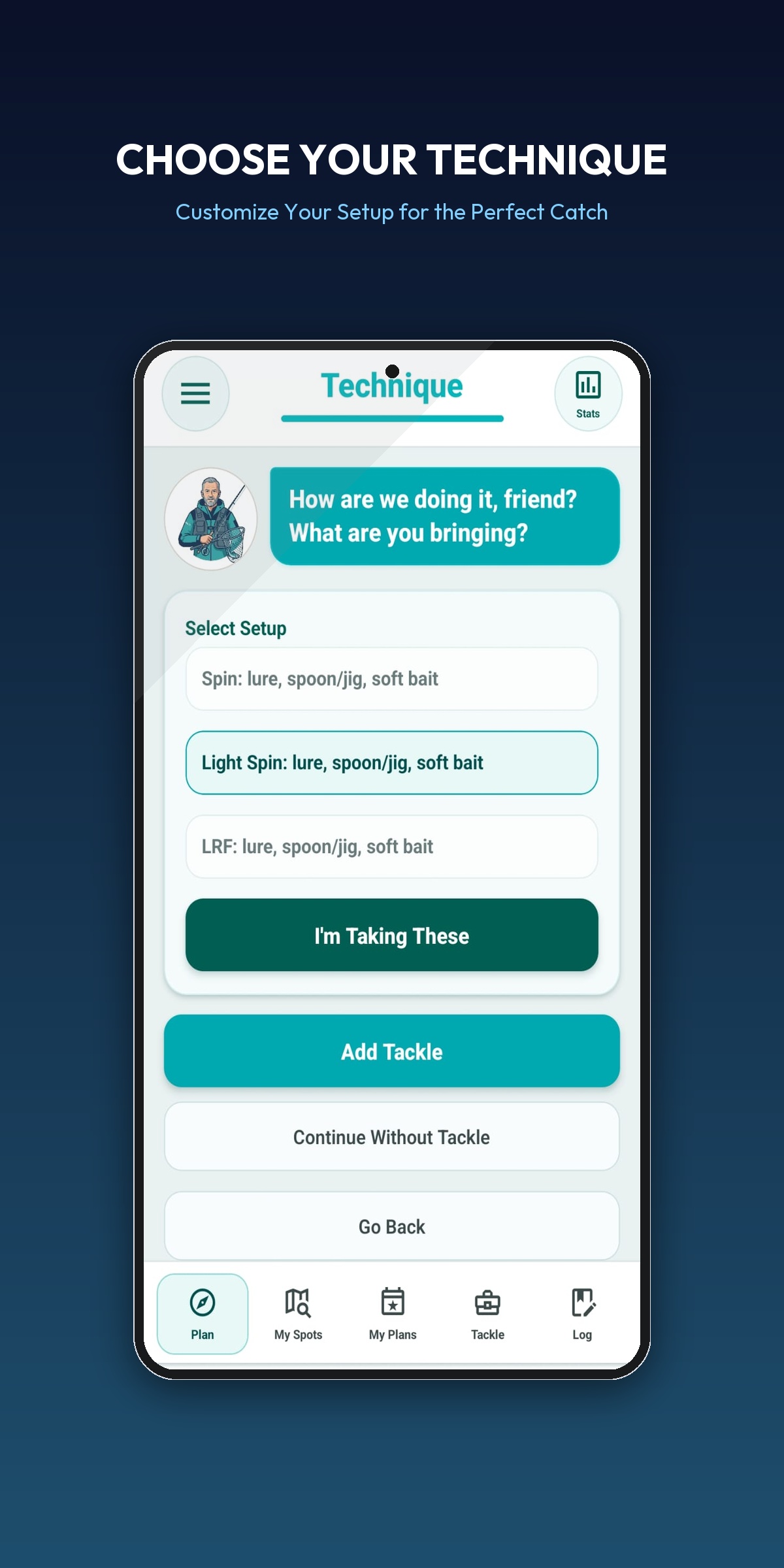 Fishing Plan technique selection screen
