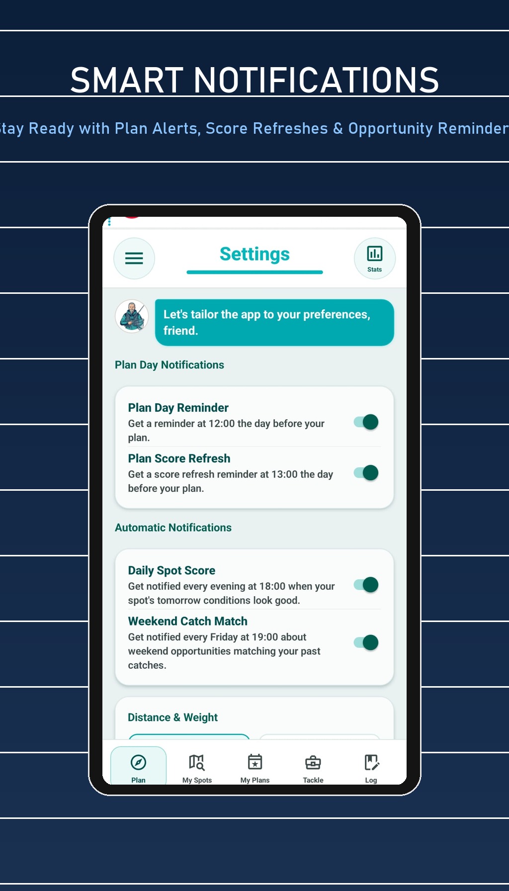 Fishing Plan smart notifications screen