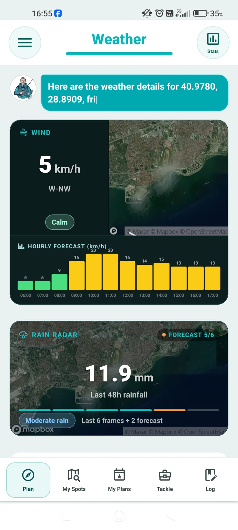 Fishing Plan weather radar screen